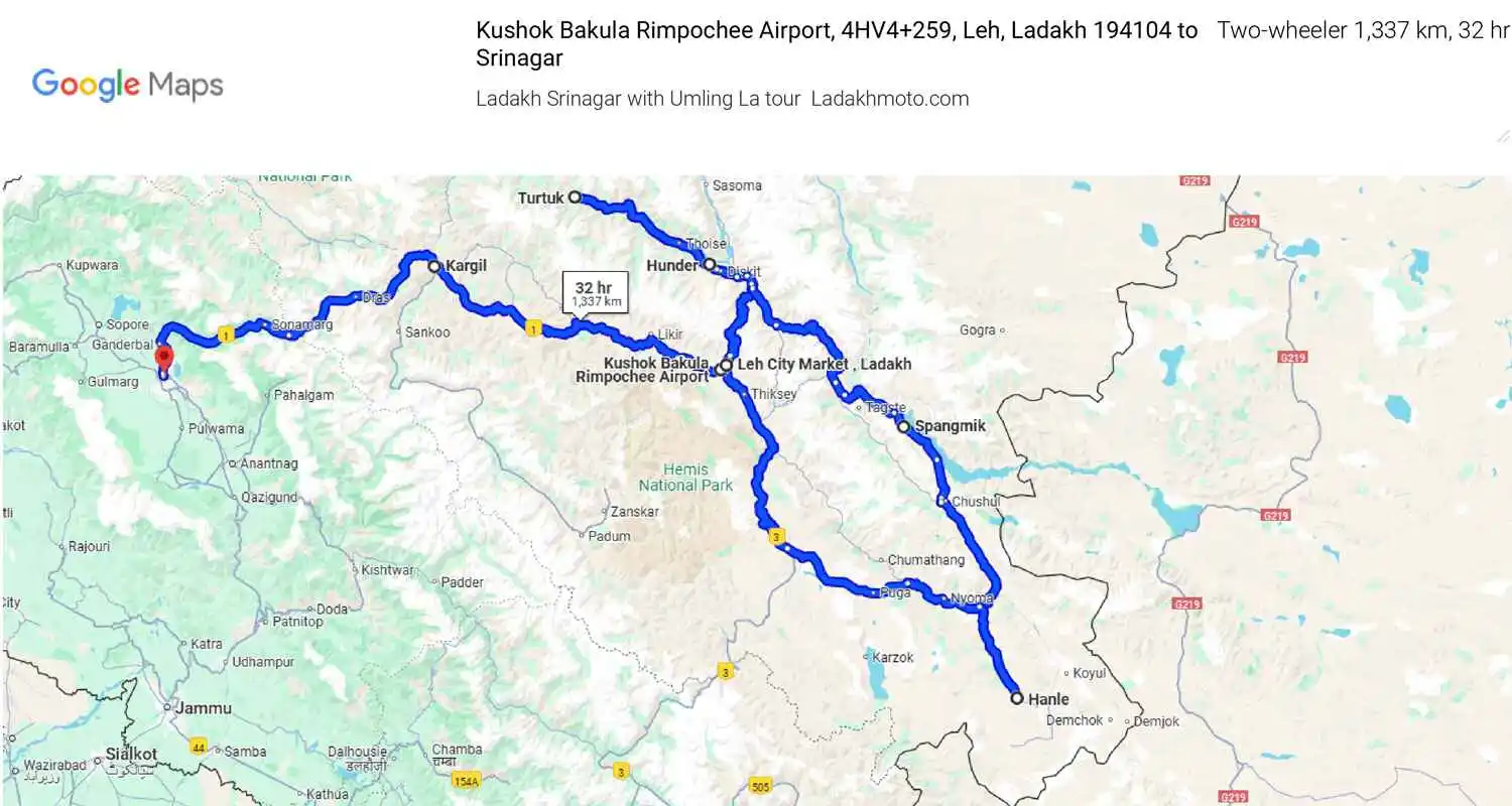Overview Image Of The Ladakh Srinagar With Umling La Bike Tour