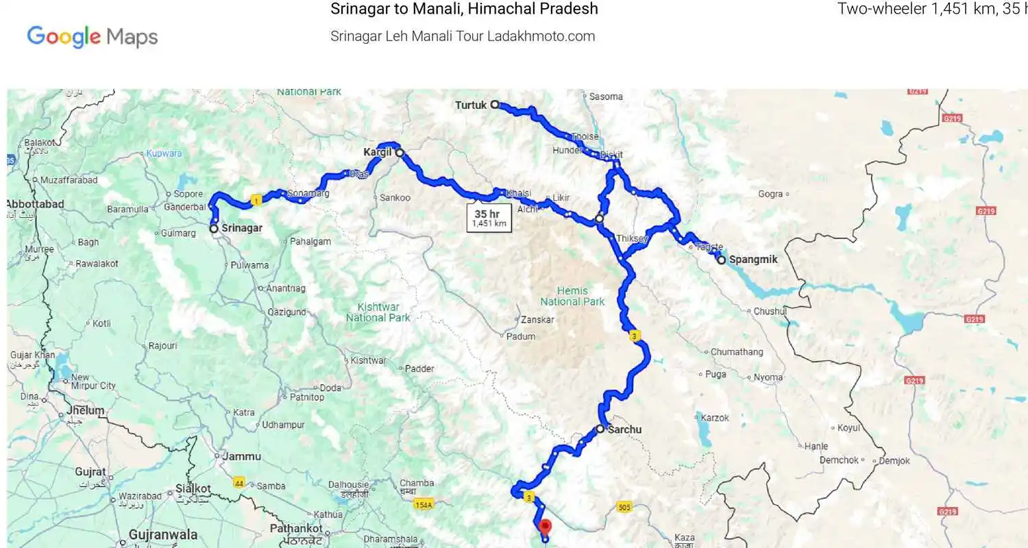 Day One Itinerary Image Of The Srinagar Leh Manali Bike Tour