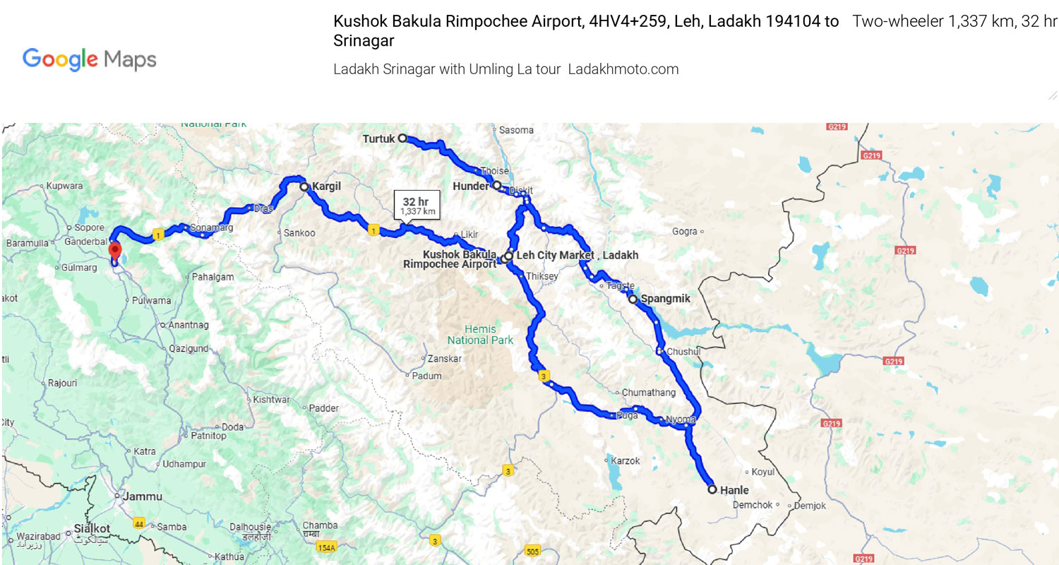 Overview Image Of The Ladakh Srinagar With Umling La Bike Tour