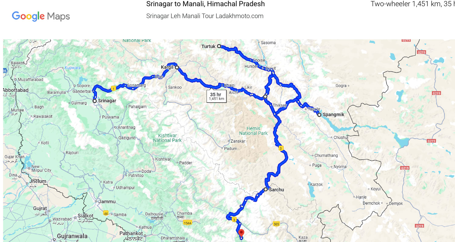 Day One Itinerary Image Of The Srinagar Leh Manali Bike Tour